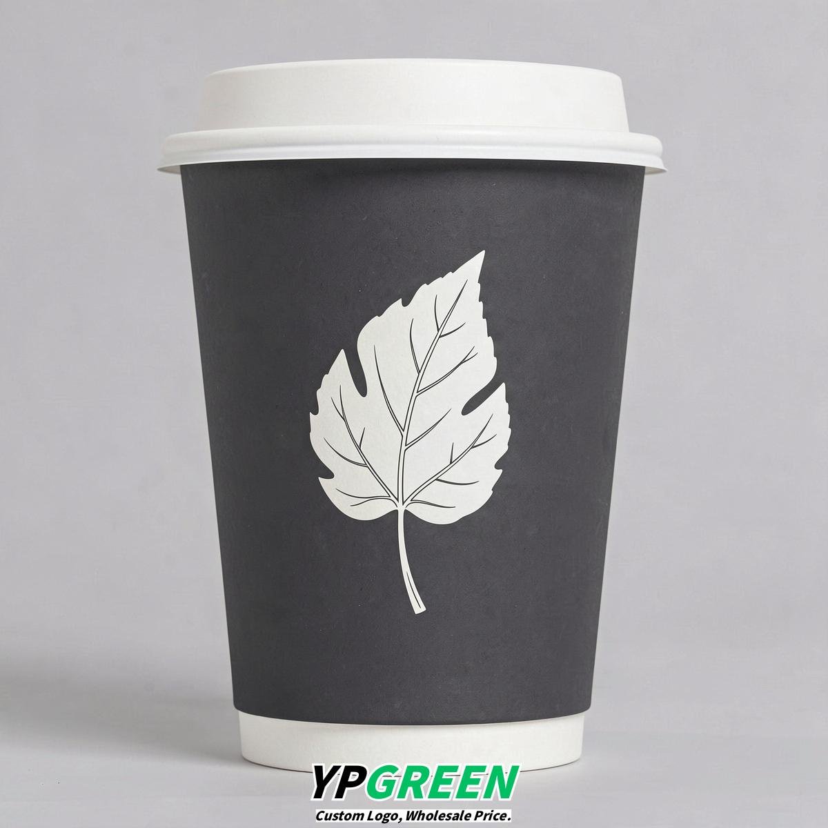 Charcoal Leaves Paper Cups with Lids 8-24oz