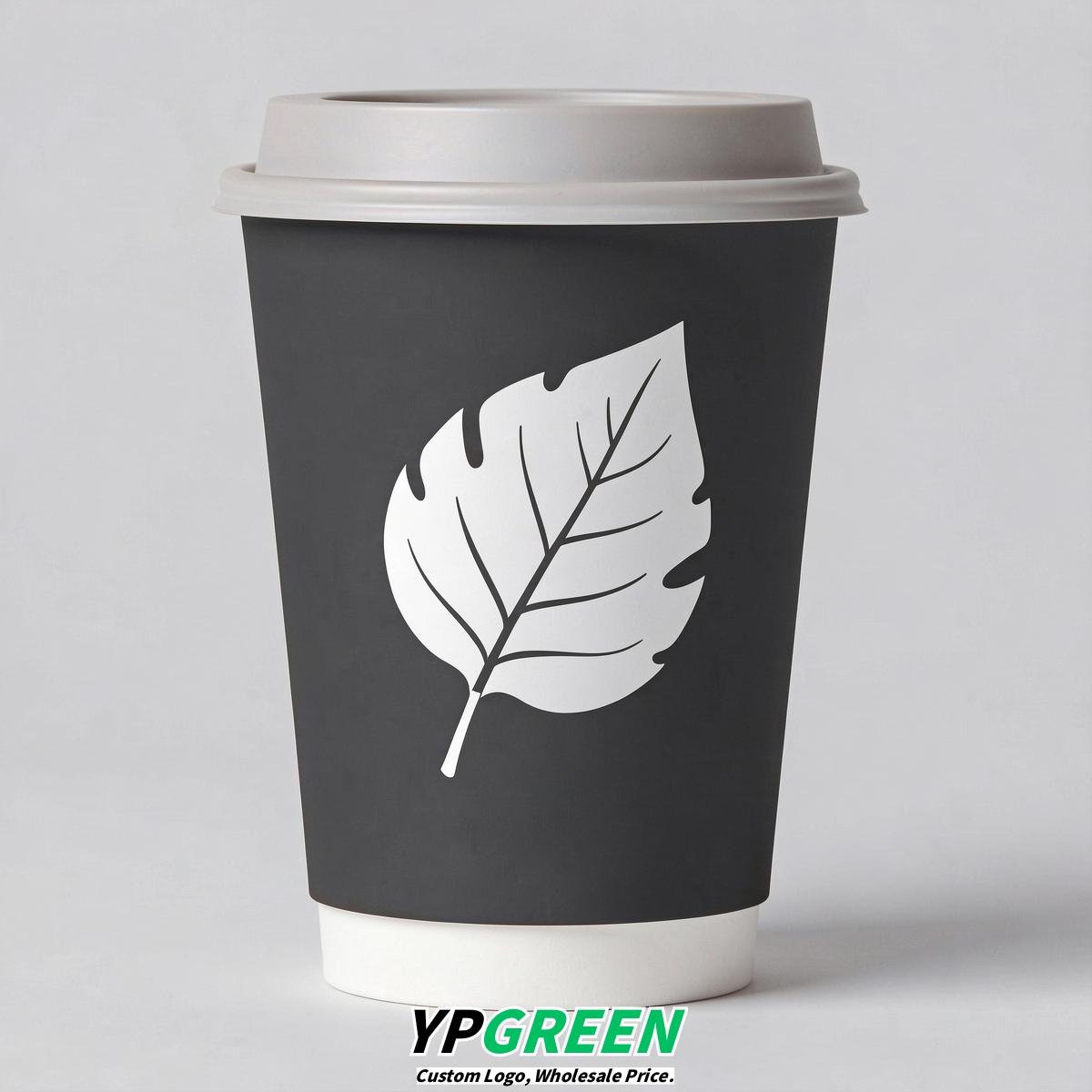 Charcoal Leaves Paper Cups with Lids 8-24oz