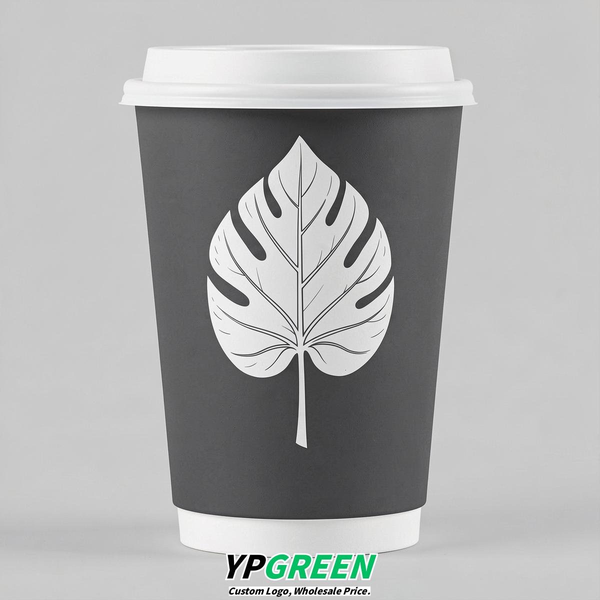 Charcoal Leaves Paper Cups with Lids 8-24oz