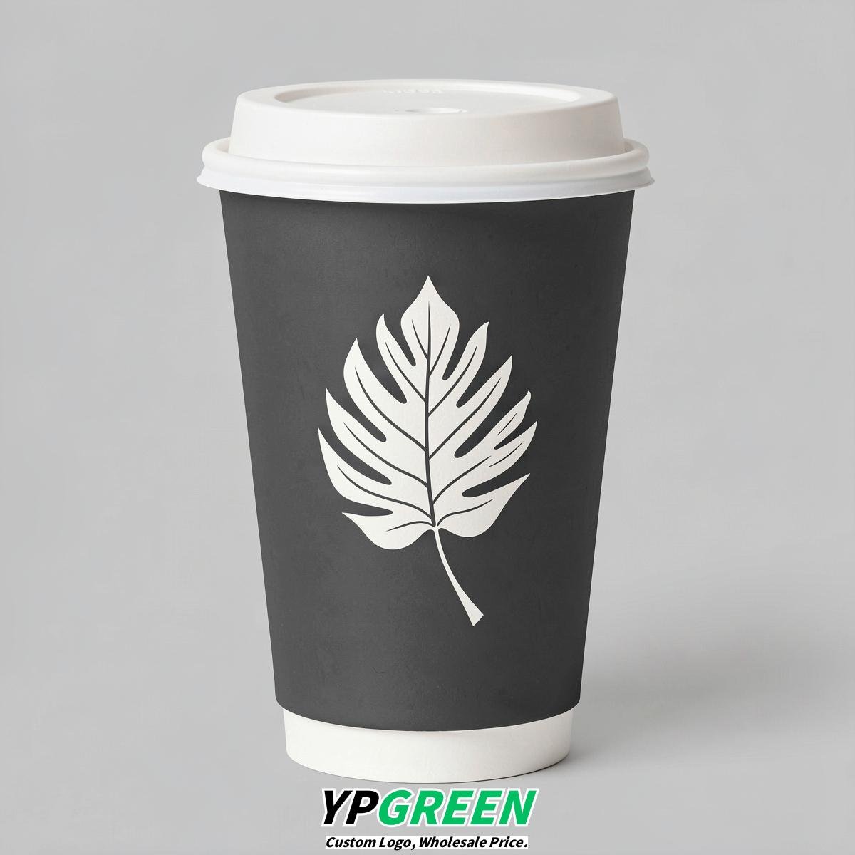 Charcoal Leaves Paper Cups with Lids 8-24oz