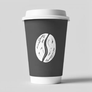 Charcoal Paper Coffee Cups with Coffee Bean Logo & Lids | 12-16oz