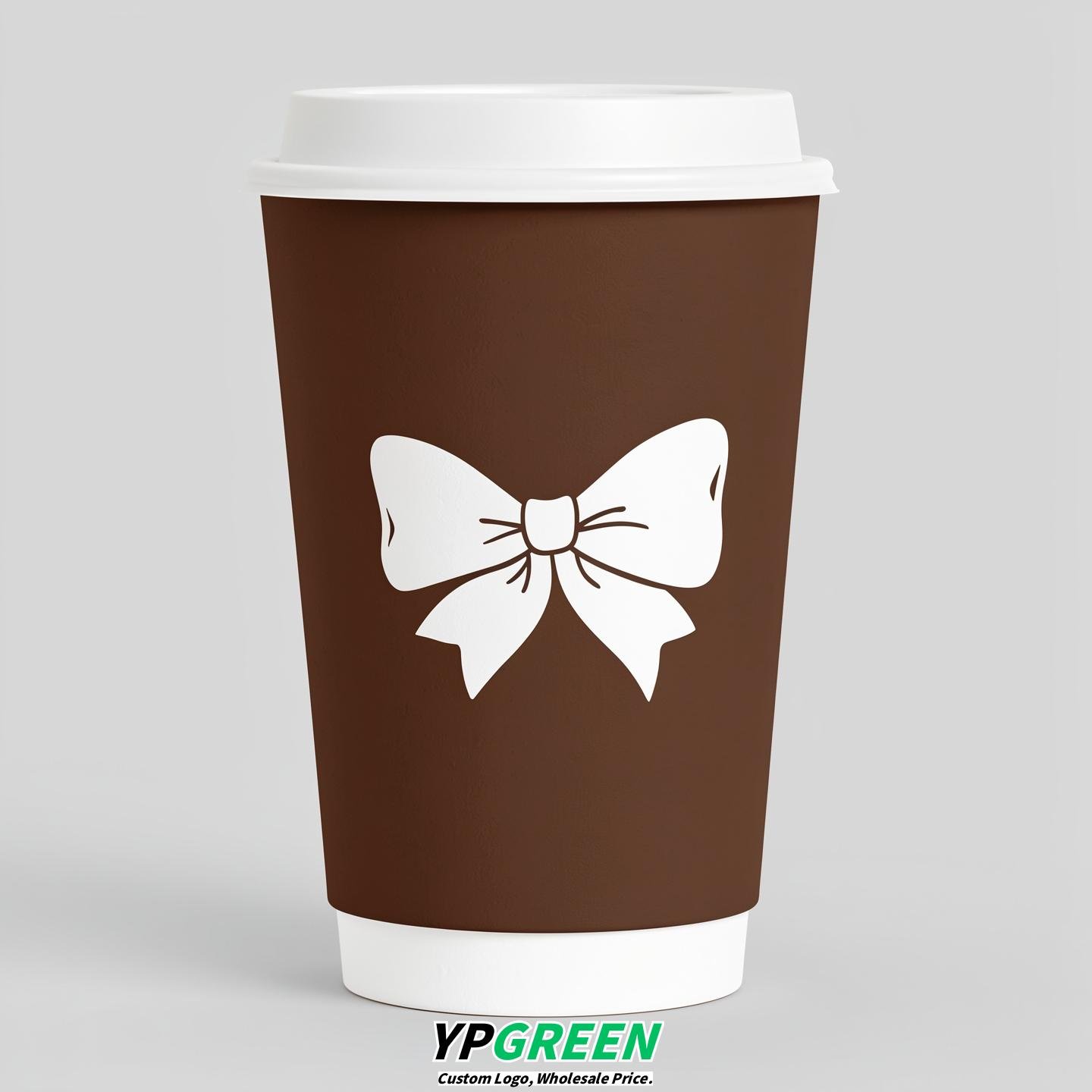 Chocolate Paper Cups with Bow Logo & Lids 8-24oz