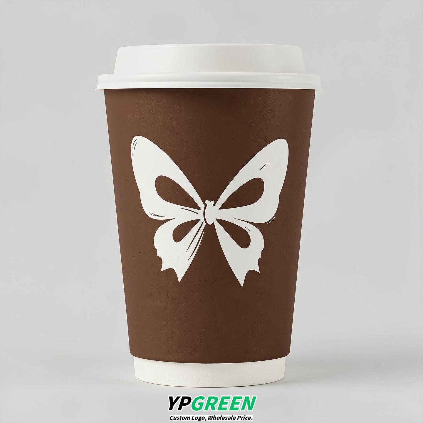 Chocolate Paper Cups with Bow Logo & Lids 8-24oz