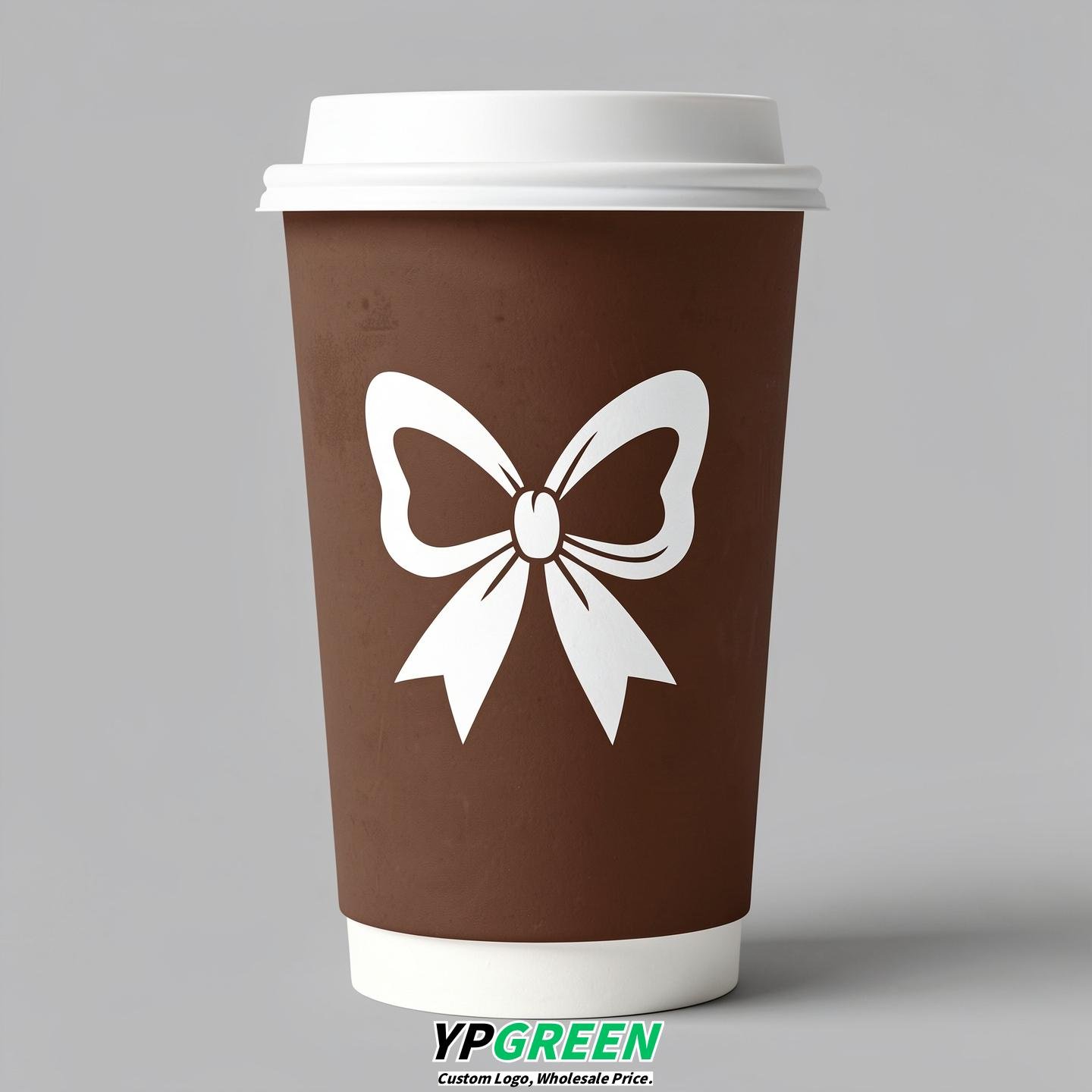 Chocolate Paper Cups with Bow Logo & Lids 8-24oz