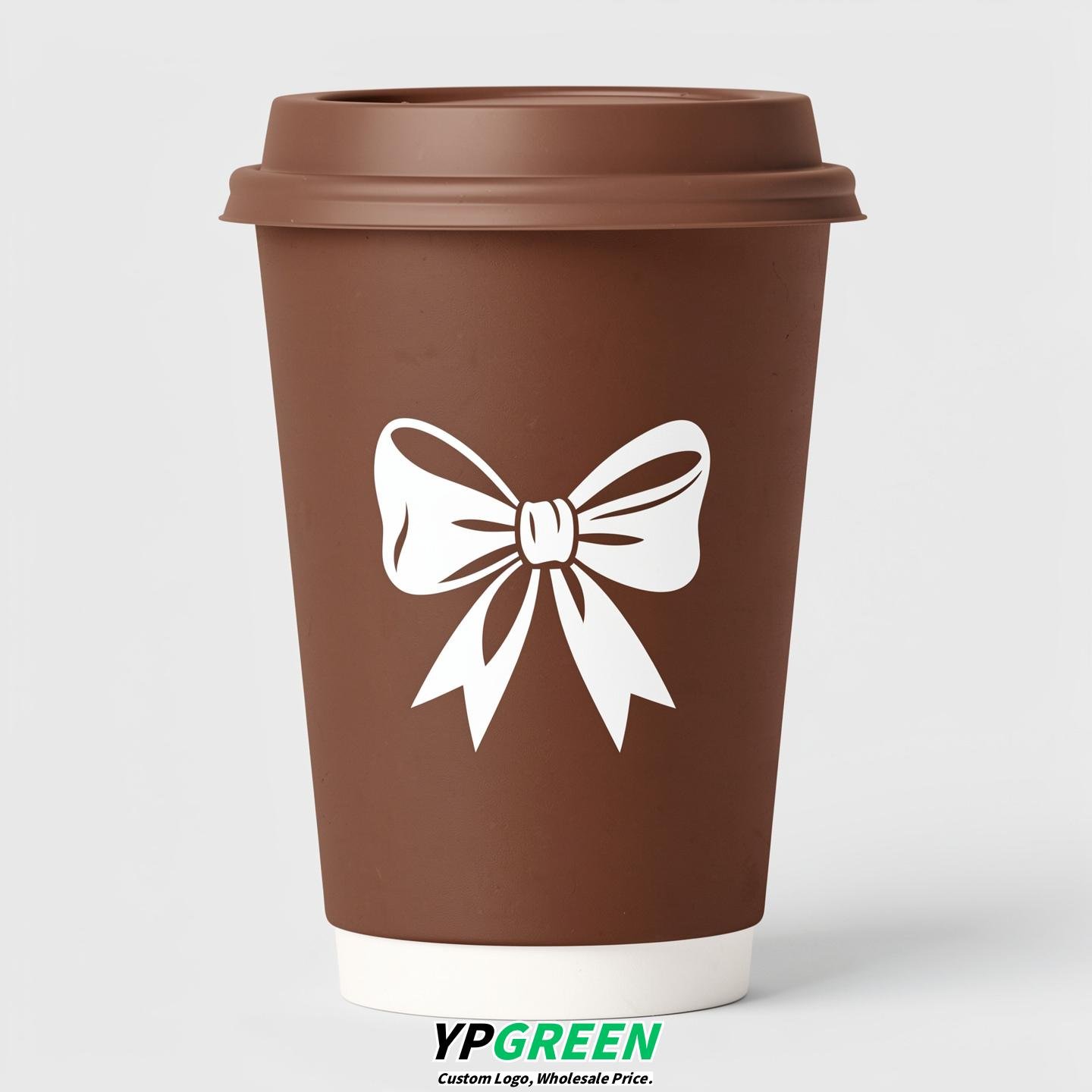 Chocolate Paper Cups with Bow Logo & Lids 8-24oz