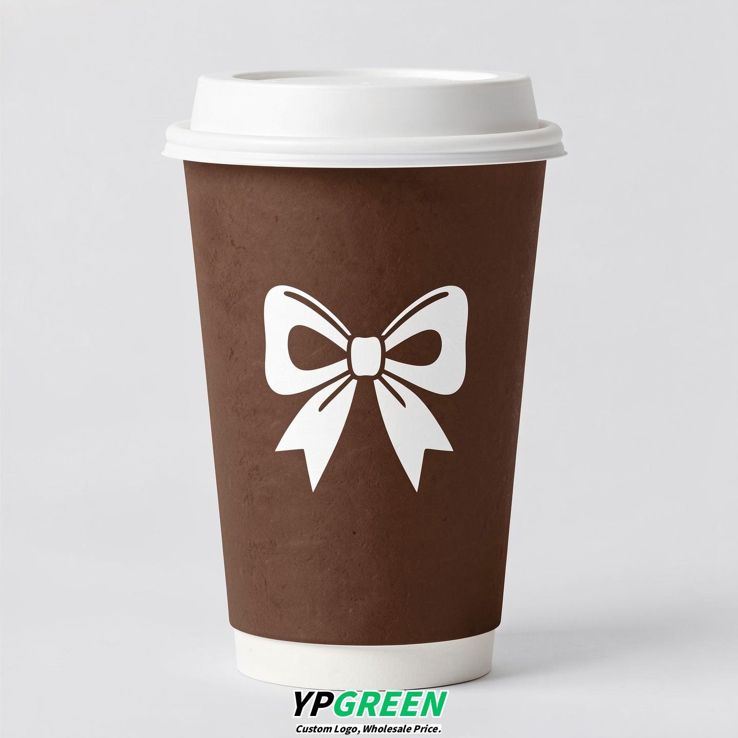 Chocolate Paper Cups with Bow Logo & Lids 8-24oz