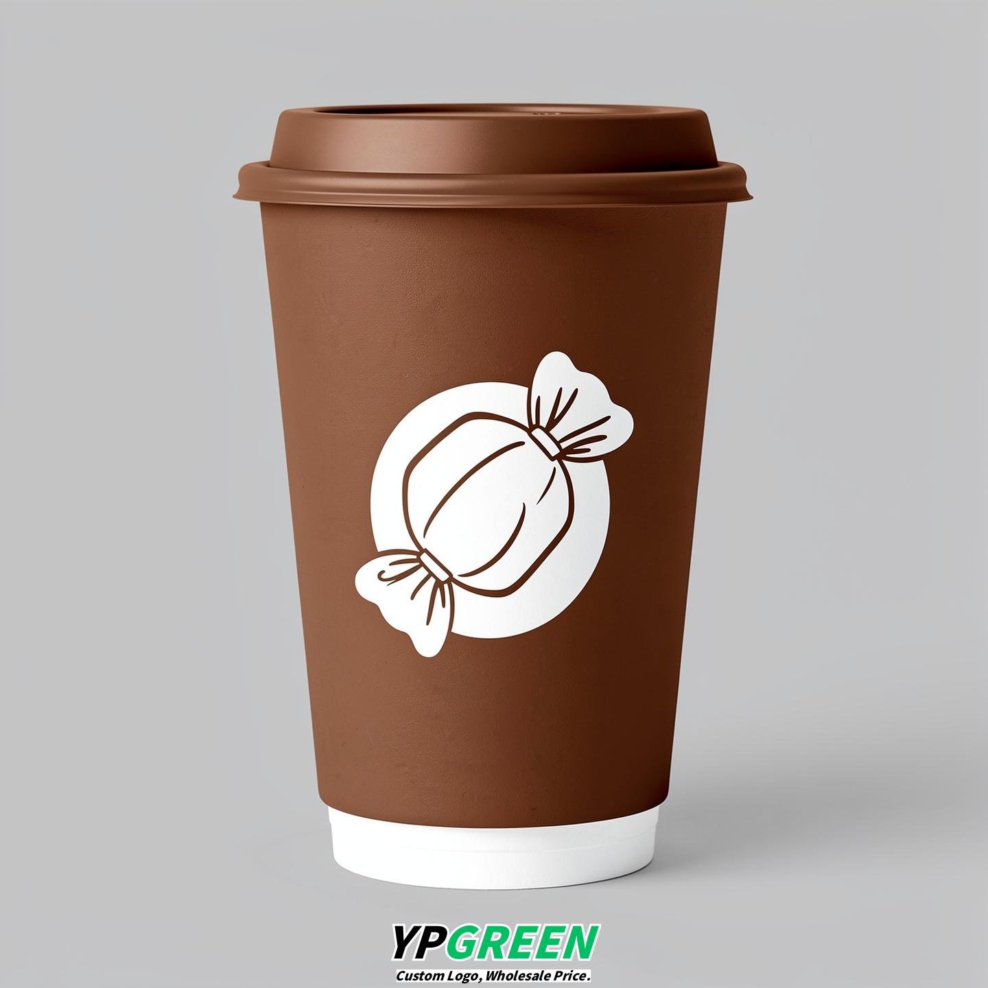 Chocolate Paper Cups with Candy Logo & Lids 8-24oz