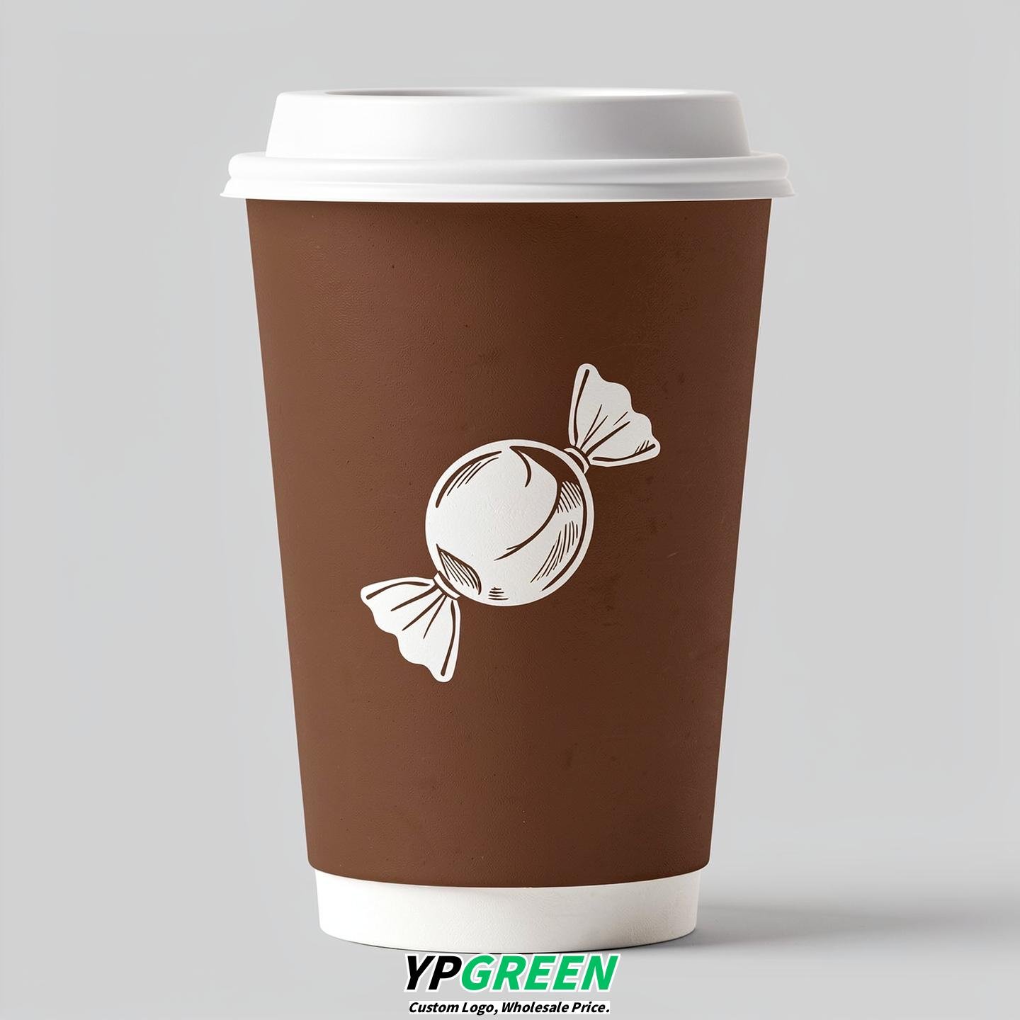Chocolate Paper Cups with Candy Logo & Lids 8-24oz