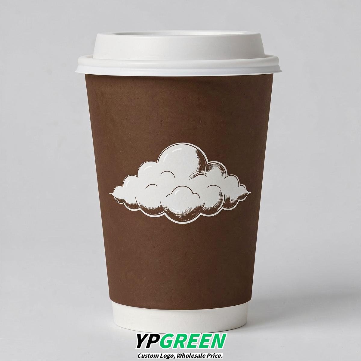 Chocolate Paper Cups with Clouds Logo & Lids 8-24oz