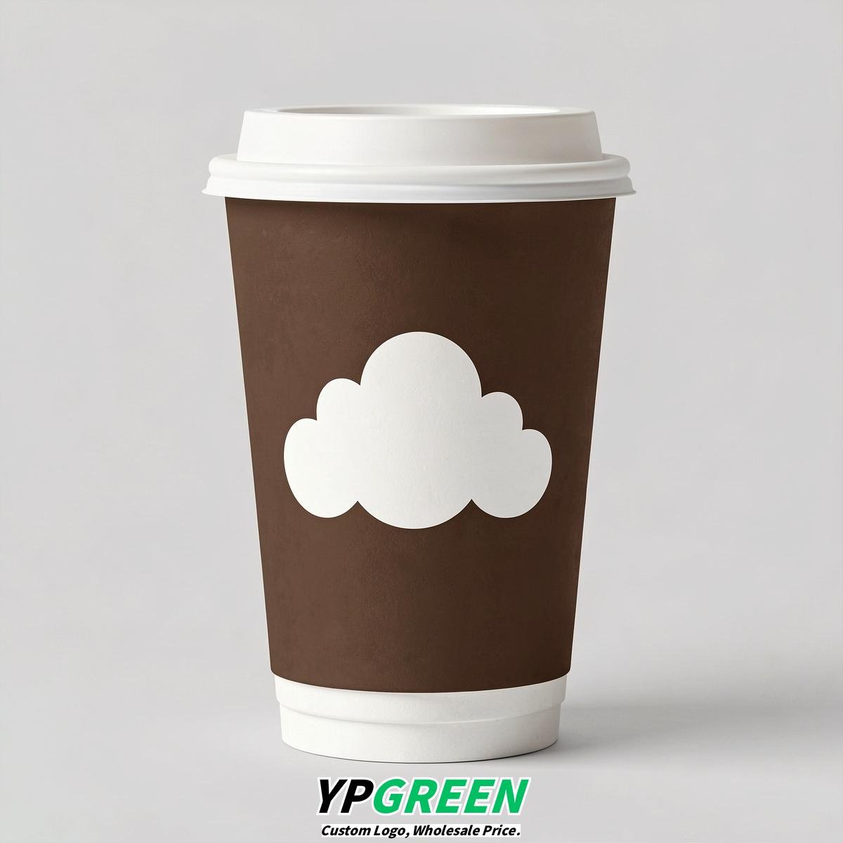 Chocolate Paper Cups with Clouds Logo & Lids 8-24oz