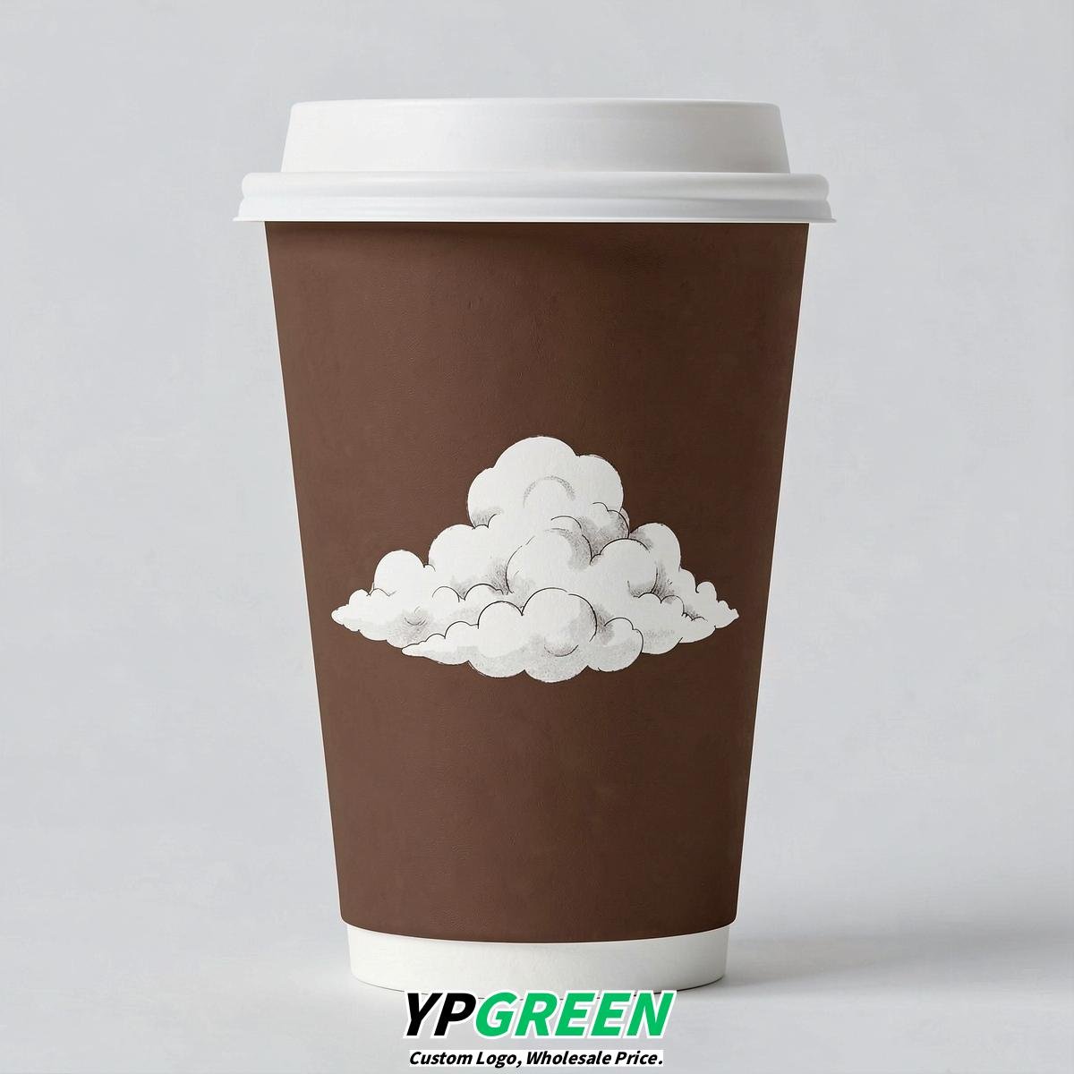 Chocolate Paper Cups with Clouds Logo & Lids 8-24oz