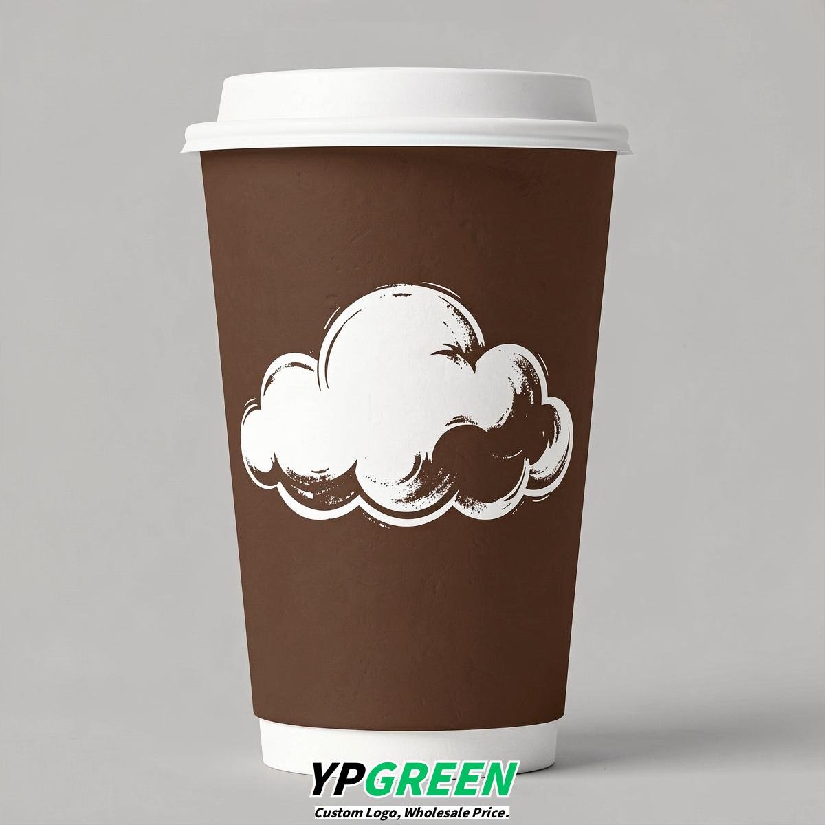 Chocolate Paper Cups with Clouds Logo & Lids 8-24oz