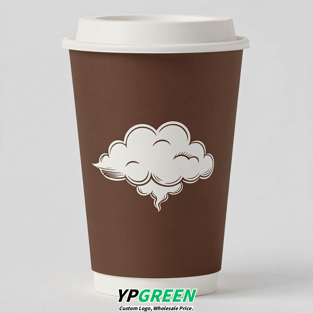 Chocolate Paper Cups with Clouds Logo & Lids 8-24oz