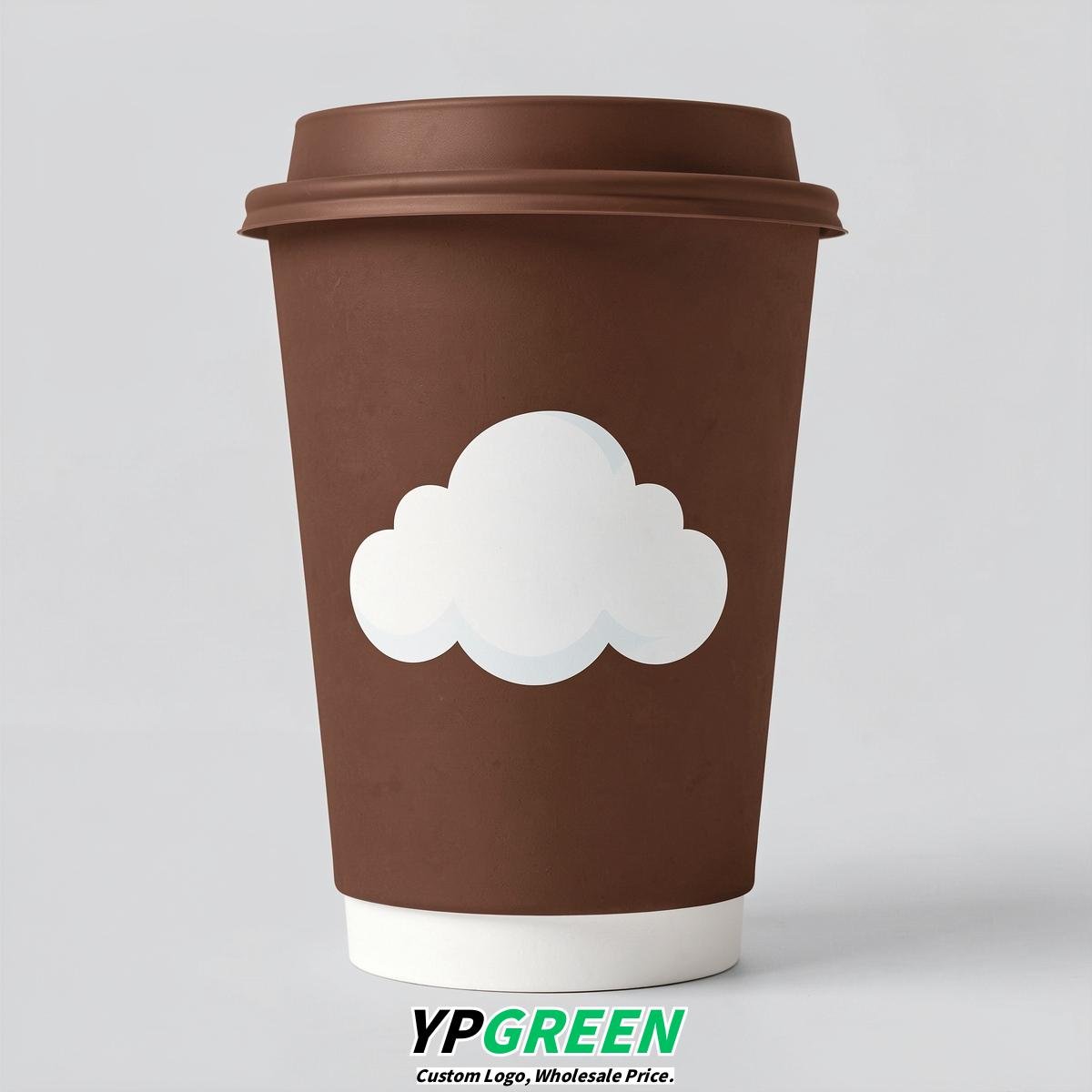 Chocolate Paper Cups with Clouds Logo & Lids 8-24oz