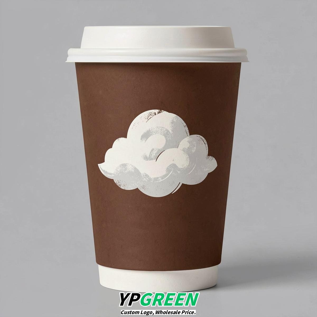 Chocolate Paper Cups with Clouds Logo & Lids 8-24oz