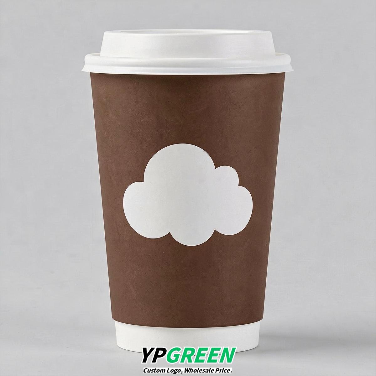 Chocolate Paper Cups with Clouds Logo & Lids 8-24oz