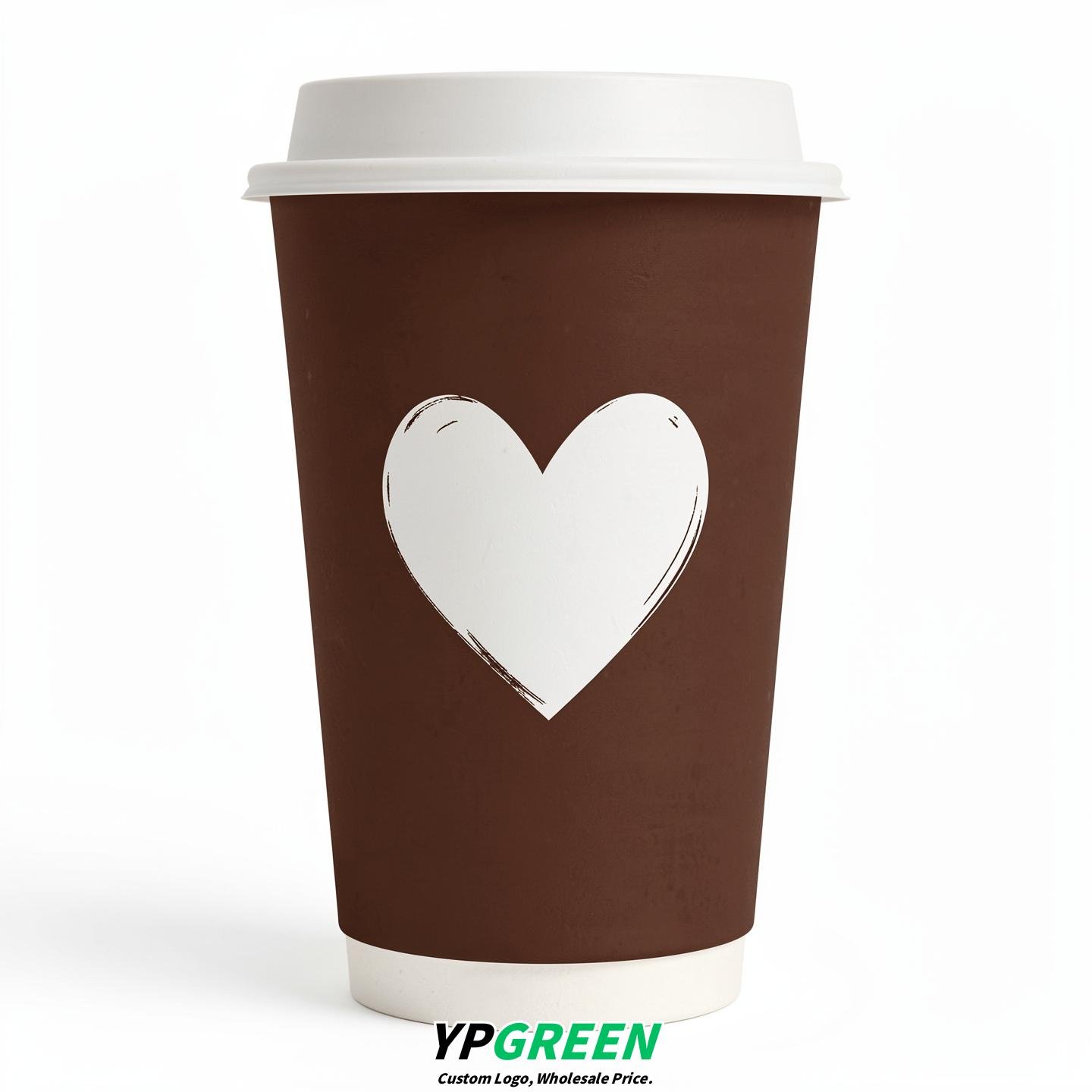 Chocolate Heart Paper Cups with Lids 8-24oz