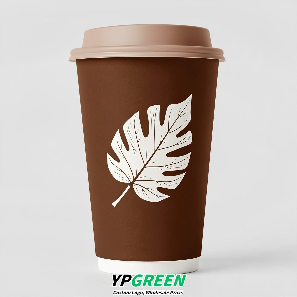 Chocolate Leaves Paper Cups with Lids 8-24oz