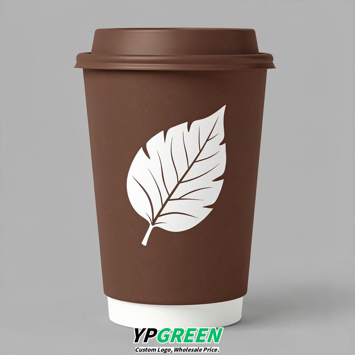 Chocolate Leaves Paper Cups with Lids 8-24oz