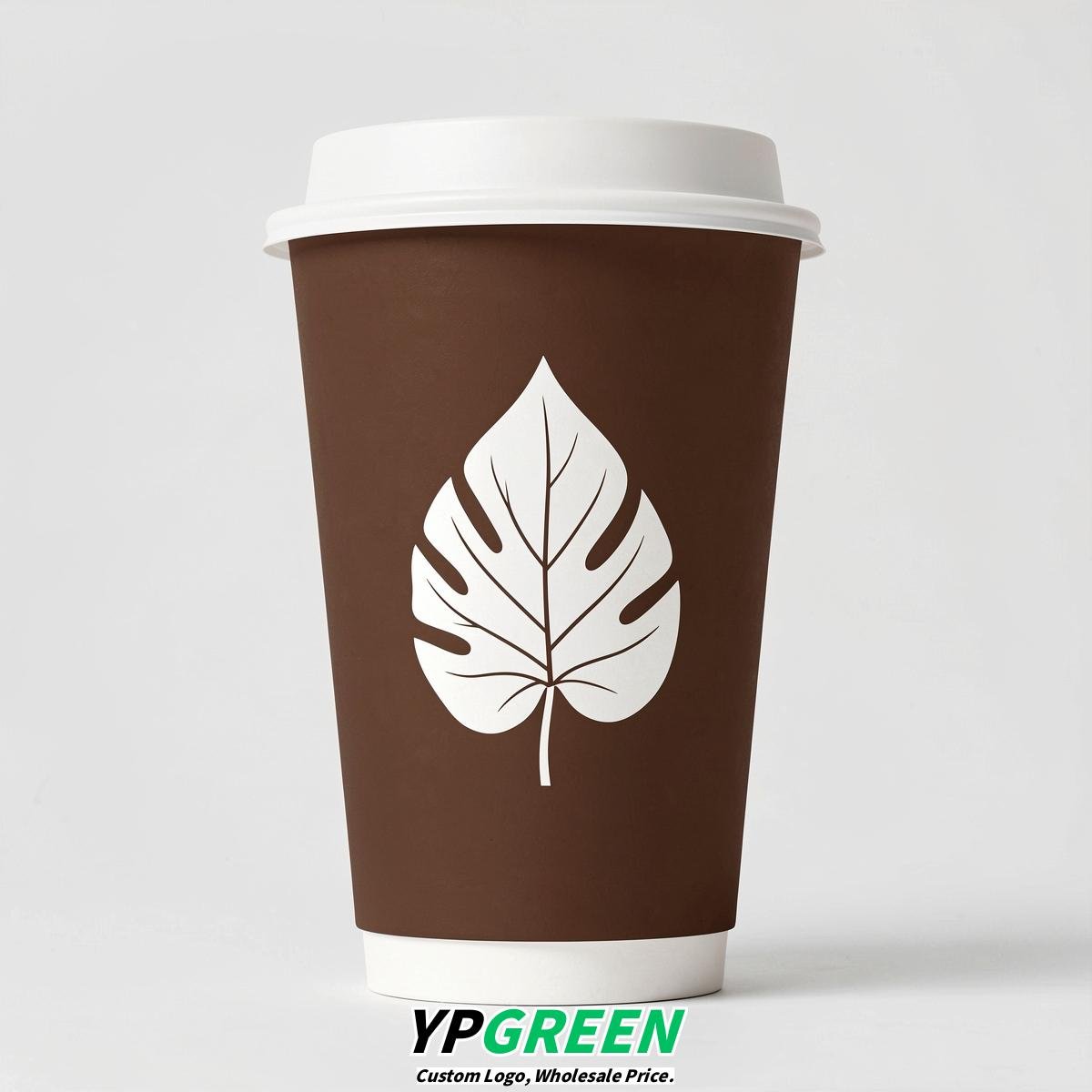 Chocolate Leaves Paper Cups with Lids 8-24oz