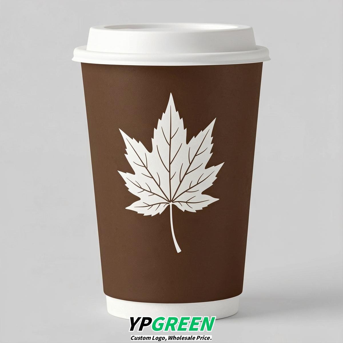 Chocolate Leaves Paper Cups with Lids 8-24oz