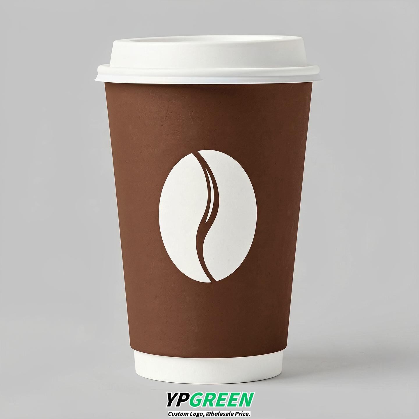 Chocolate Paper Cups with Coffee Bean Logo & Lids 8-24oz