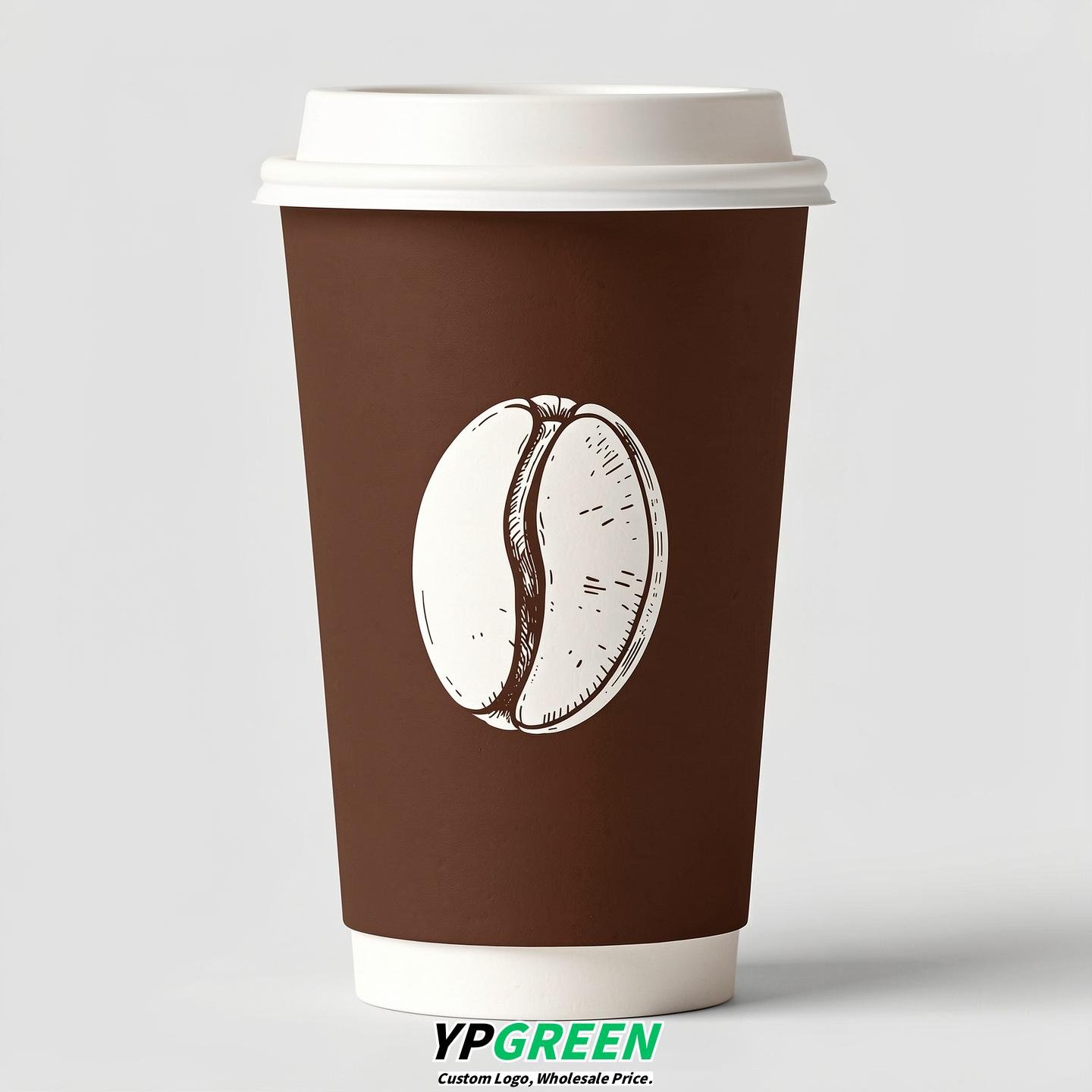 Chocolate Paper Cups with Coffee Bean Logo & Lids 8-24oz
