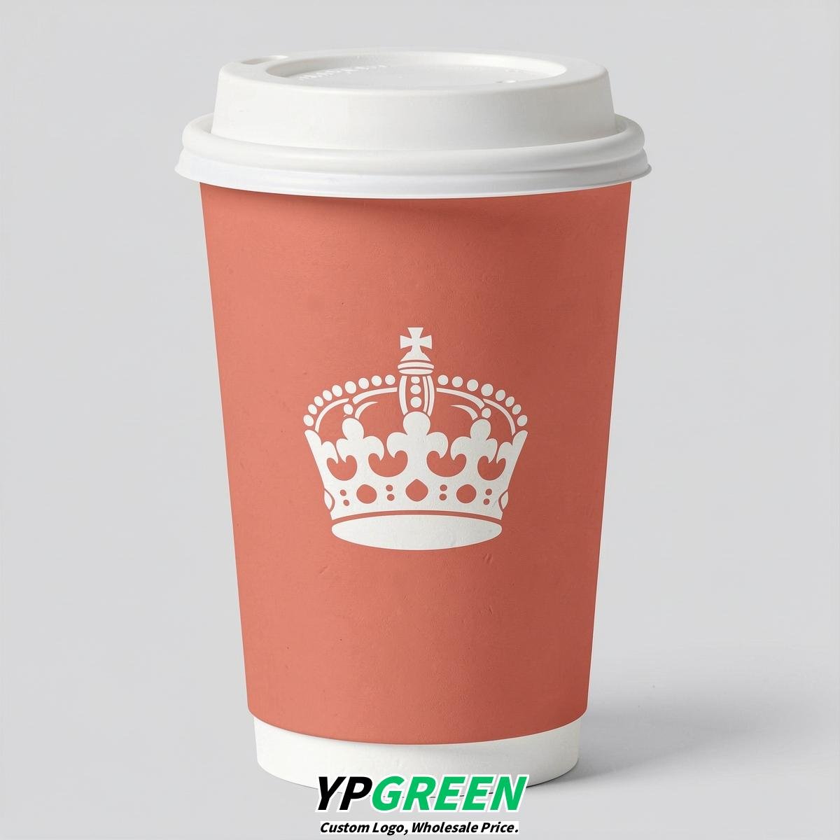 Coral Paper Cups with Crown Design 8-24oz