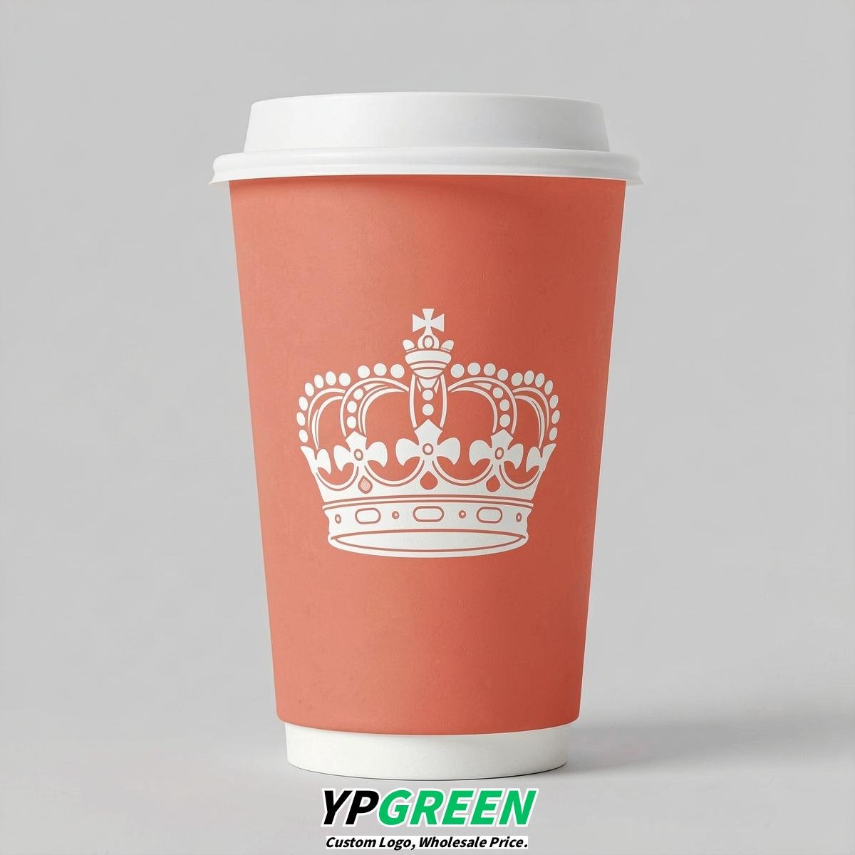 Coral Paper Cups with Crown Design 8-24oz
