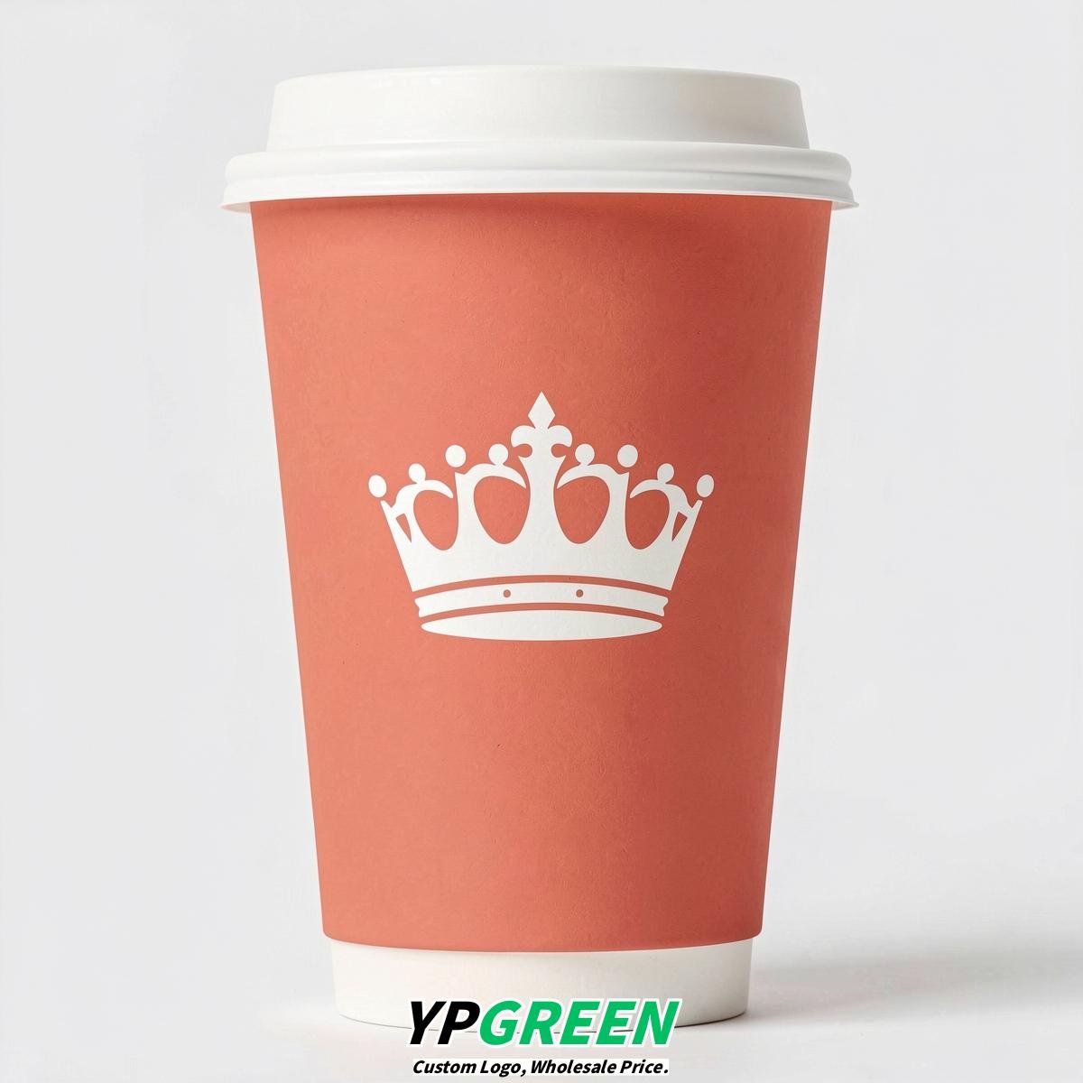 Coral Paper Cups with Crown Design 8-24oz