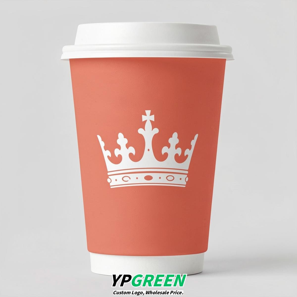 Coral Paper Cups with Crown Design 8-24oz