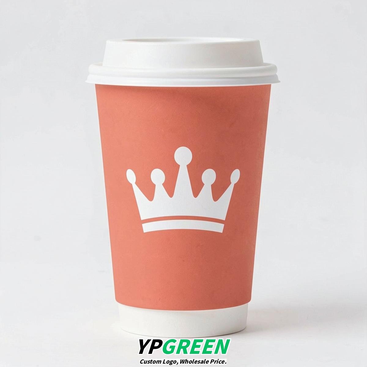 Coral Paper Cups with Crown Design 8-24oz