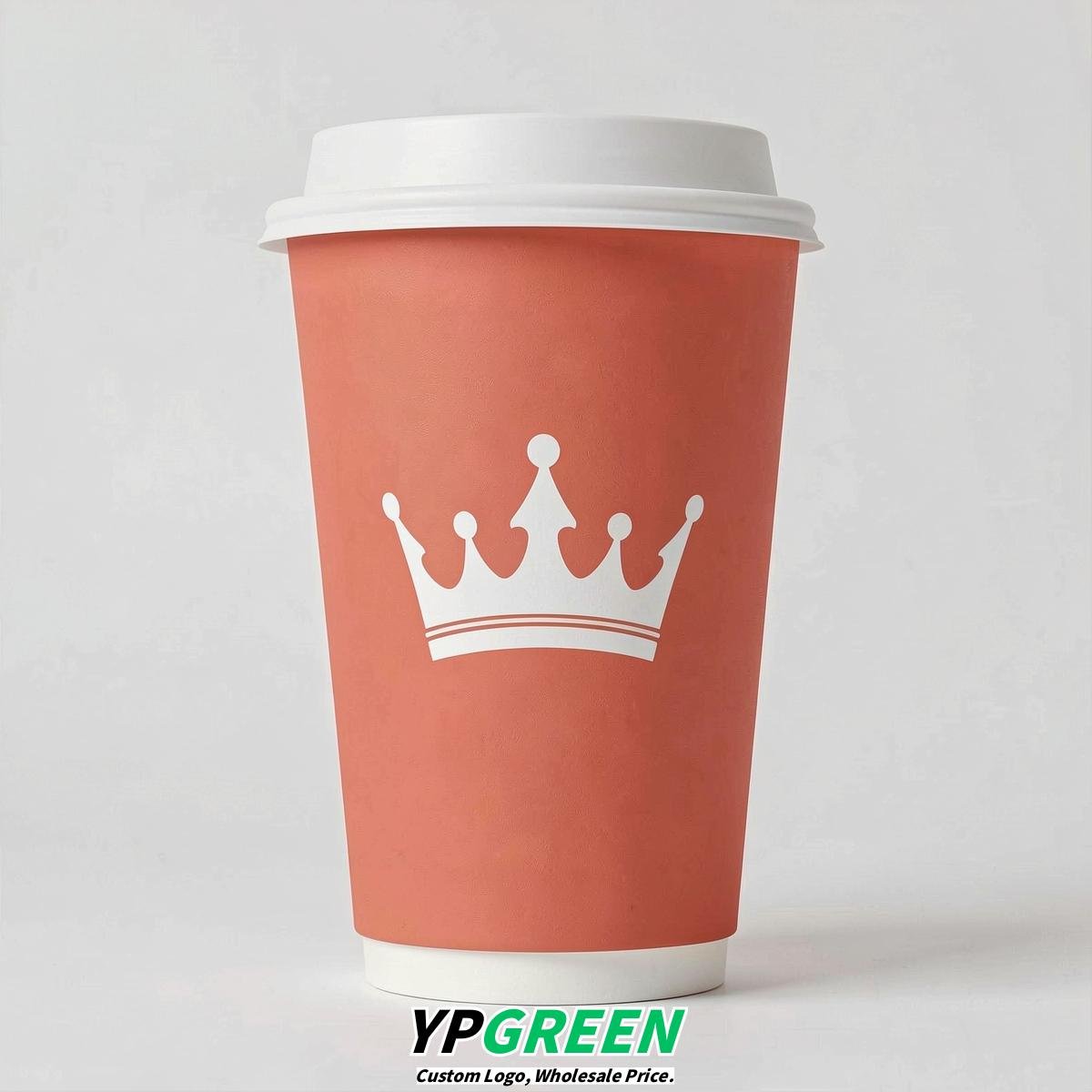 Coral Paper Cups with Crown Design 8-24oz