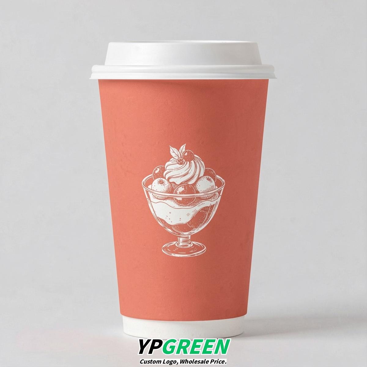 Coral Paper Cups with Desserts Design 8-24oz
