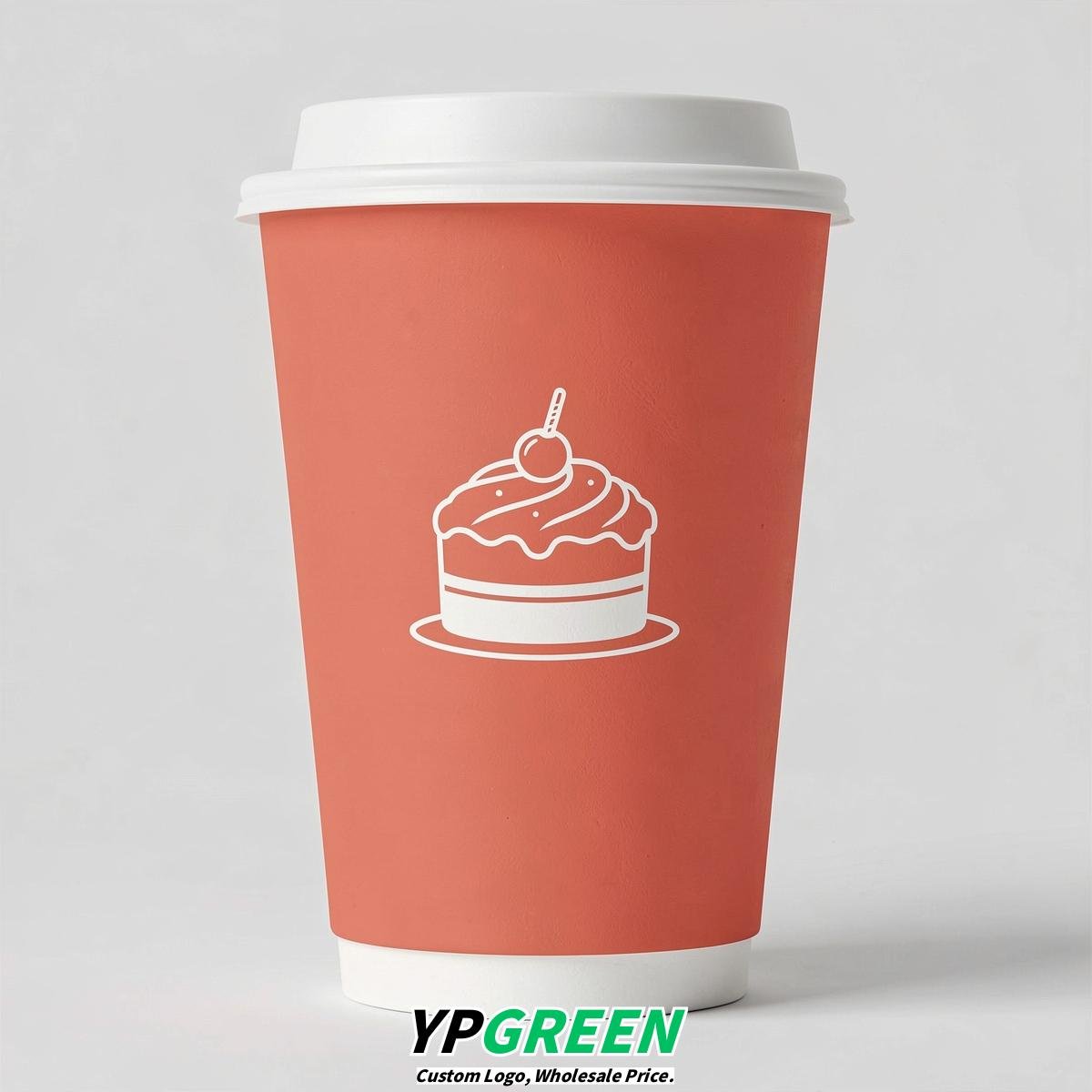 Coral Paper Cups with Desserts Design 8-24oz
