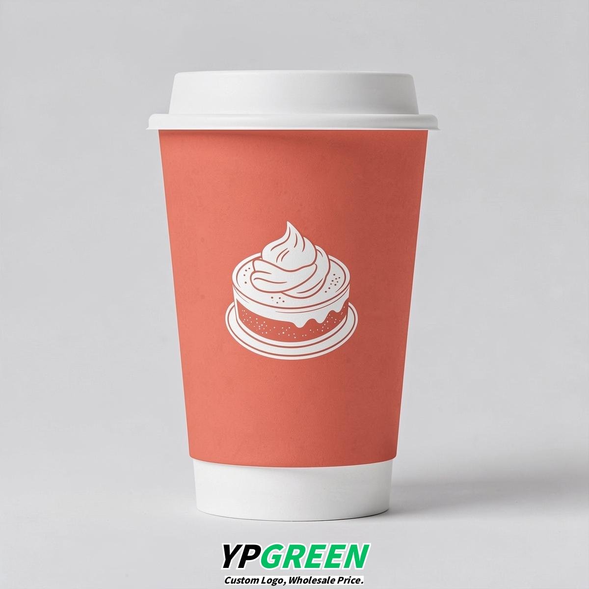 Coral Paper Cups with Desserts Design 8-24oz