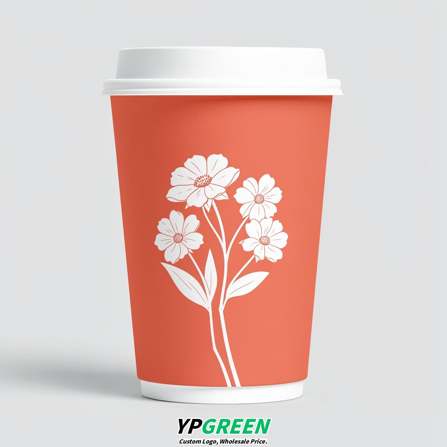 Coral Floral Paper Cups with Lids 8-24oz