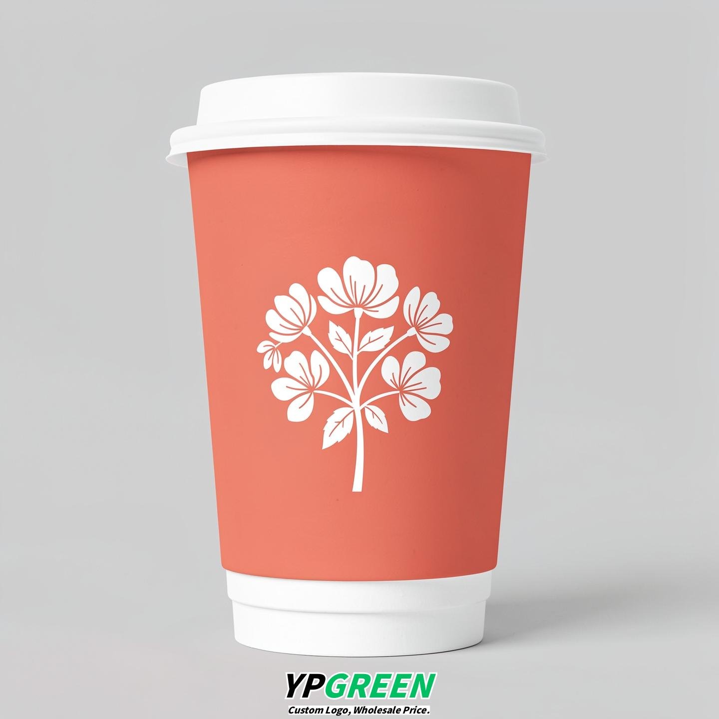 Coral Floral Paper Cups with Lids 8-24oz