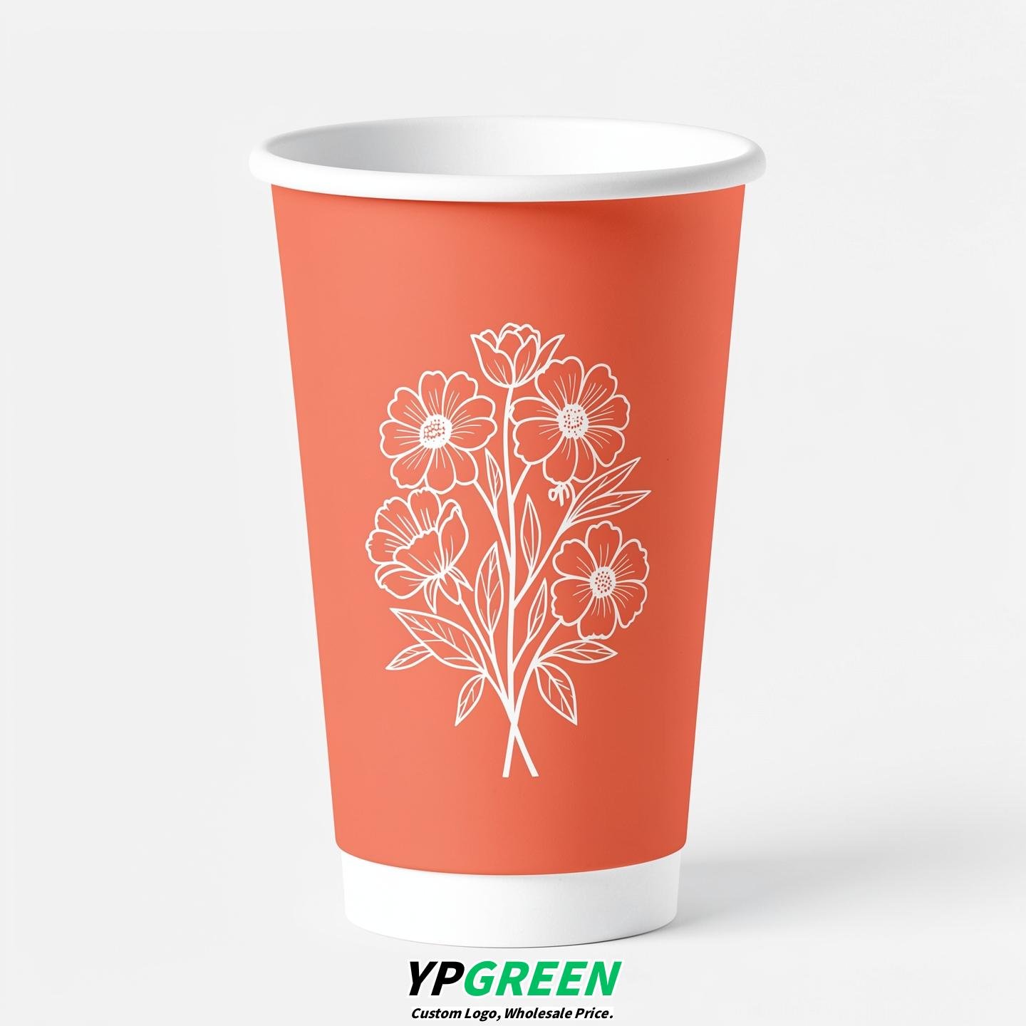 Coral Floral Paper Cups with Lids 8-24oz
