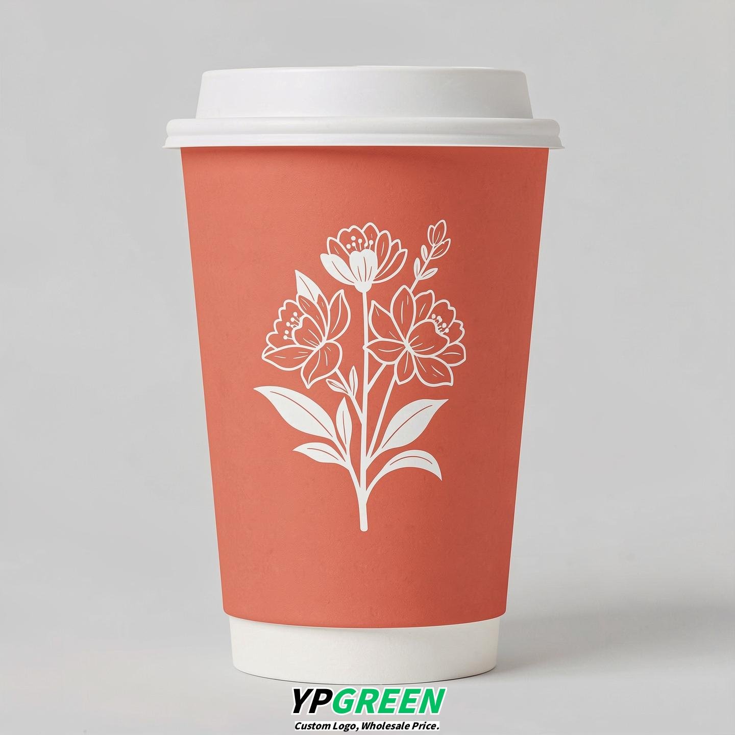 Coral Floral Paper Cups with Lids 8-24oz