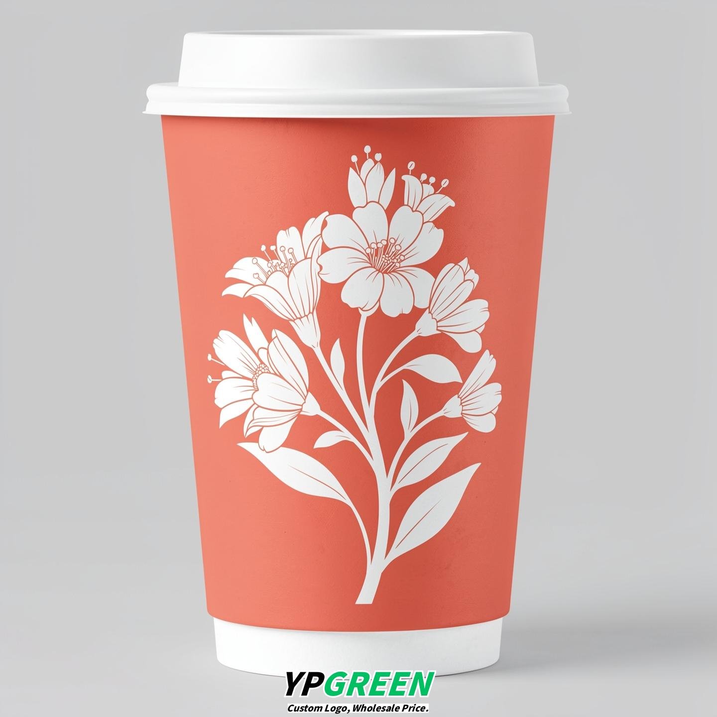 Coral Floral Paper Cups with Lids 8-24oz