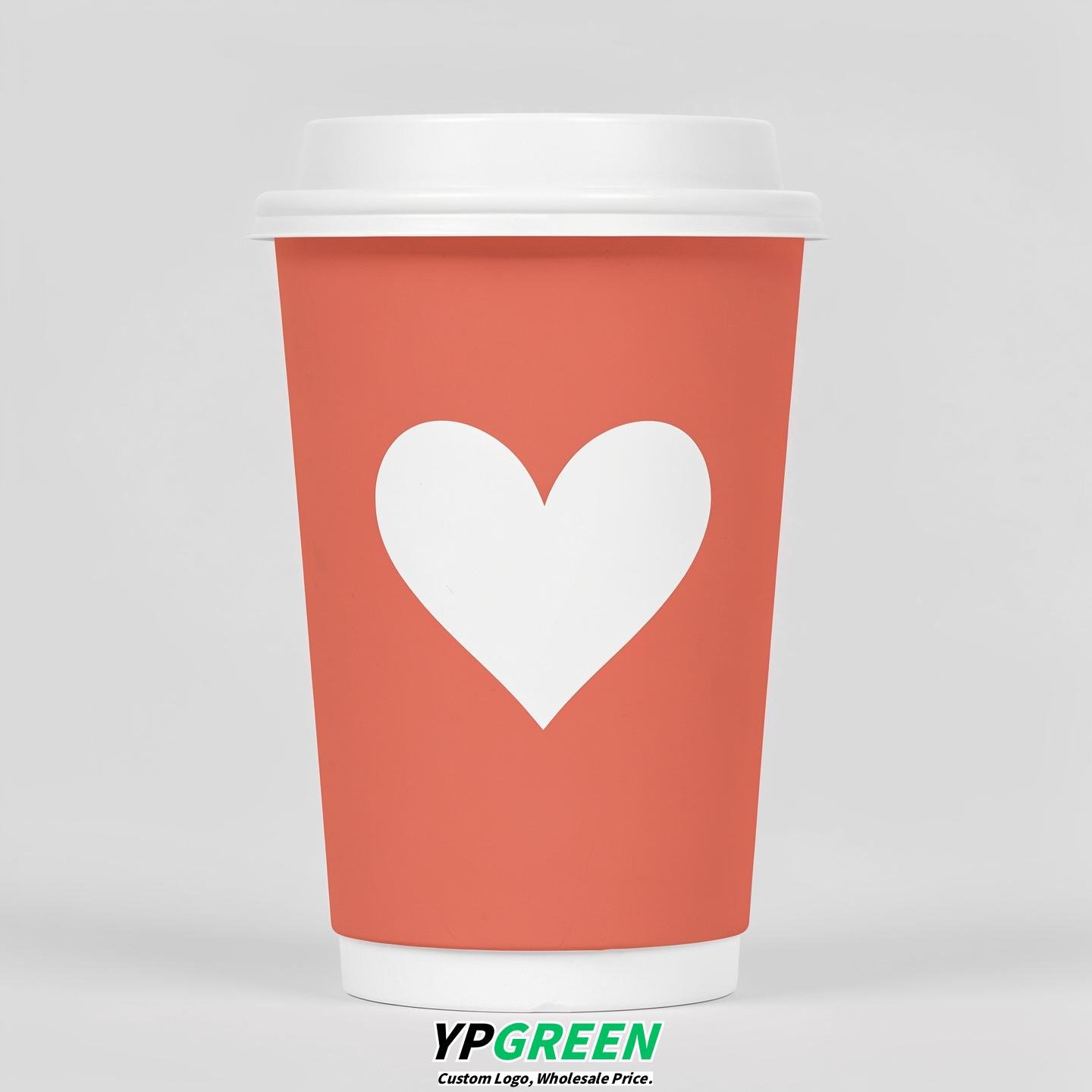 Coral Heart Paper Cups with Lids 8-24oz