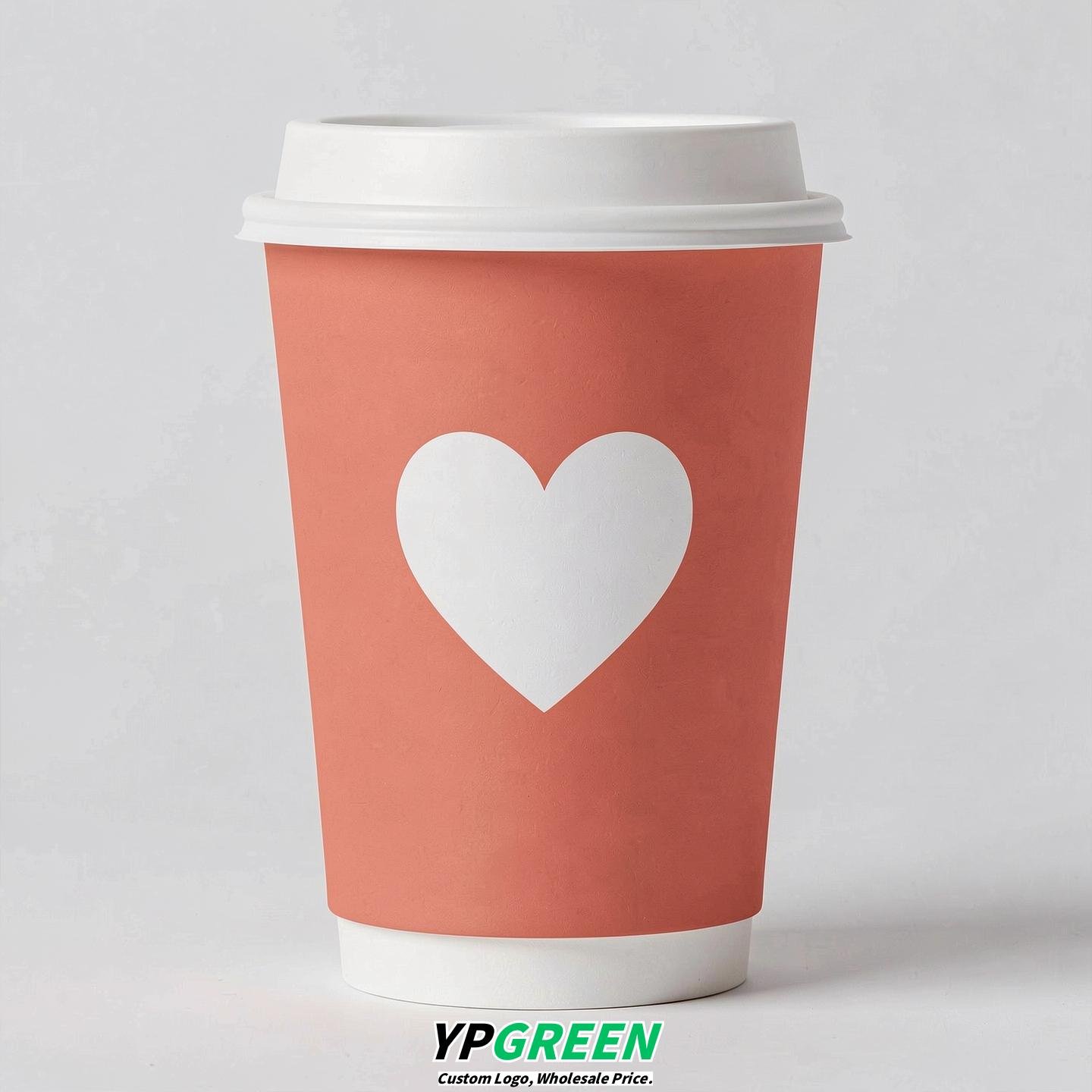 Coral Heart Paper Cups with Lids 8-24oz