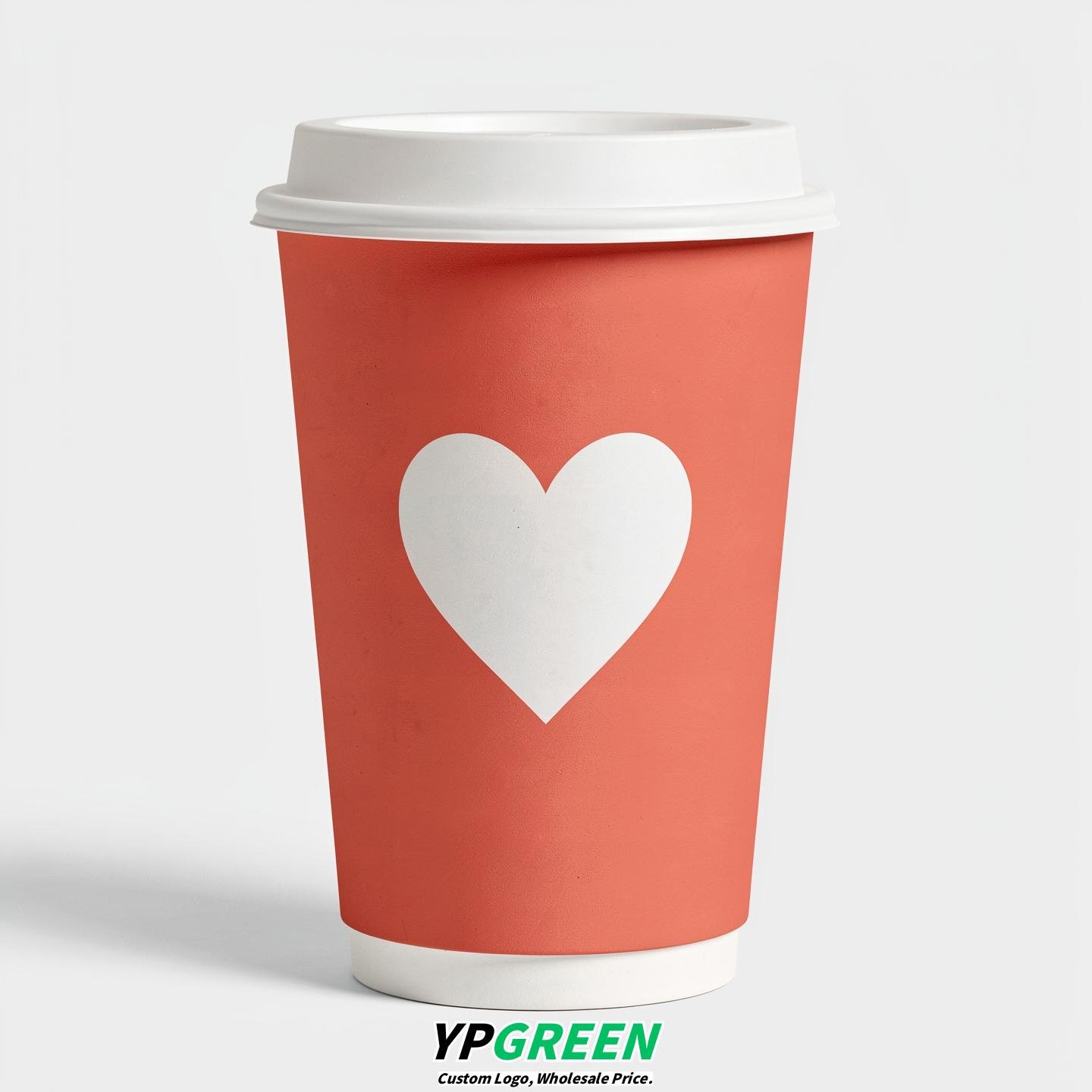 Coral Heart Paper Cups with Lids 8-24oz
