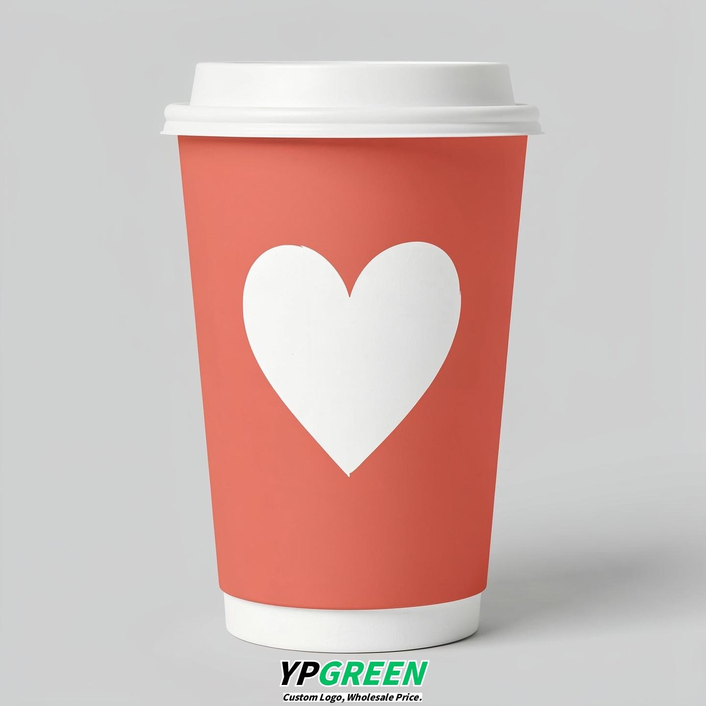 Coral Heart Paper Cups with Lids 8-24oz