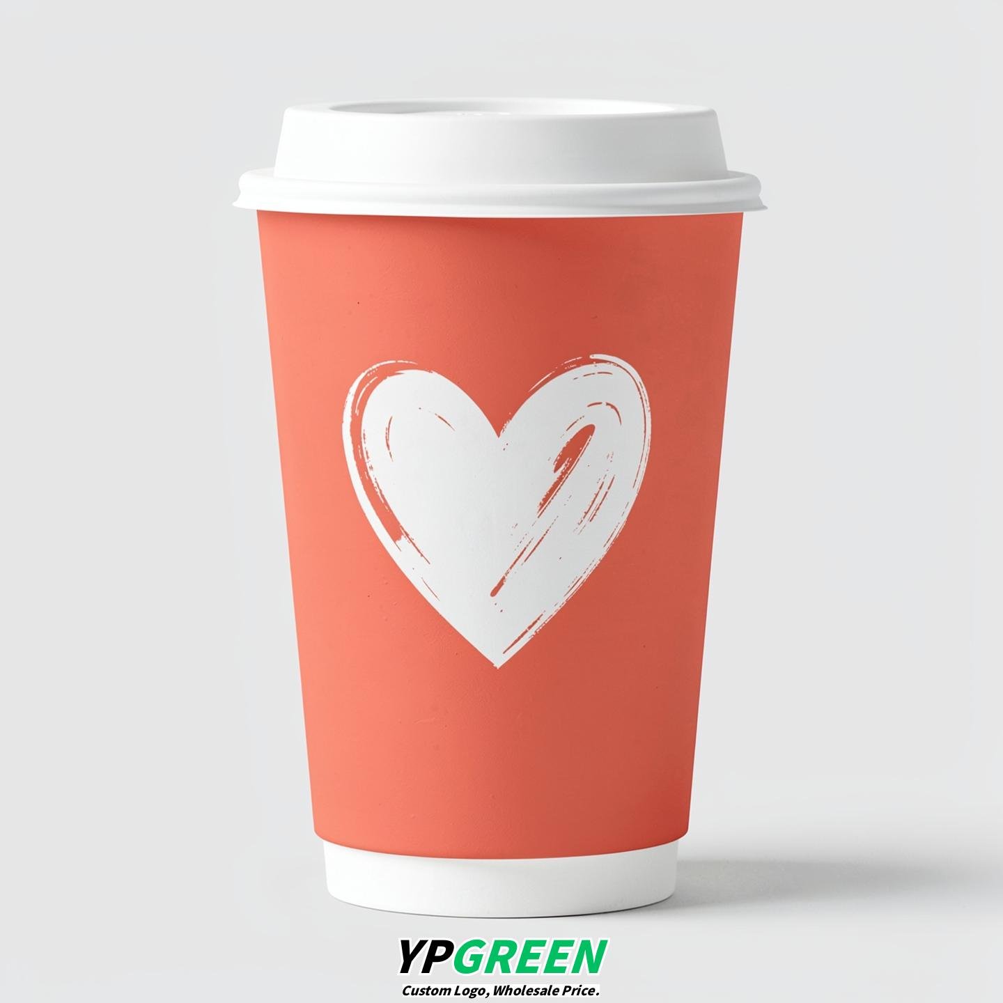 Coral Heart Paper Cups with Lids 8-24oz