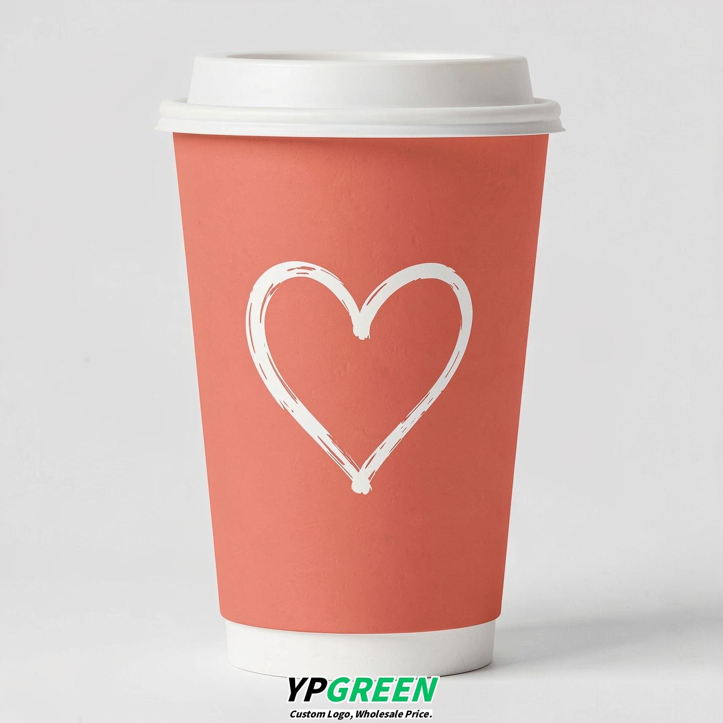 Coral Heart Paper Cups with Lids 8-24oz