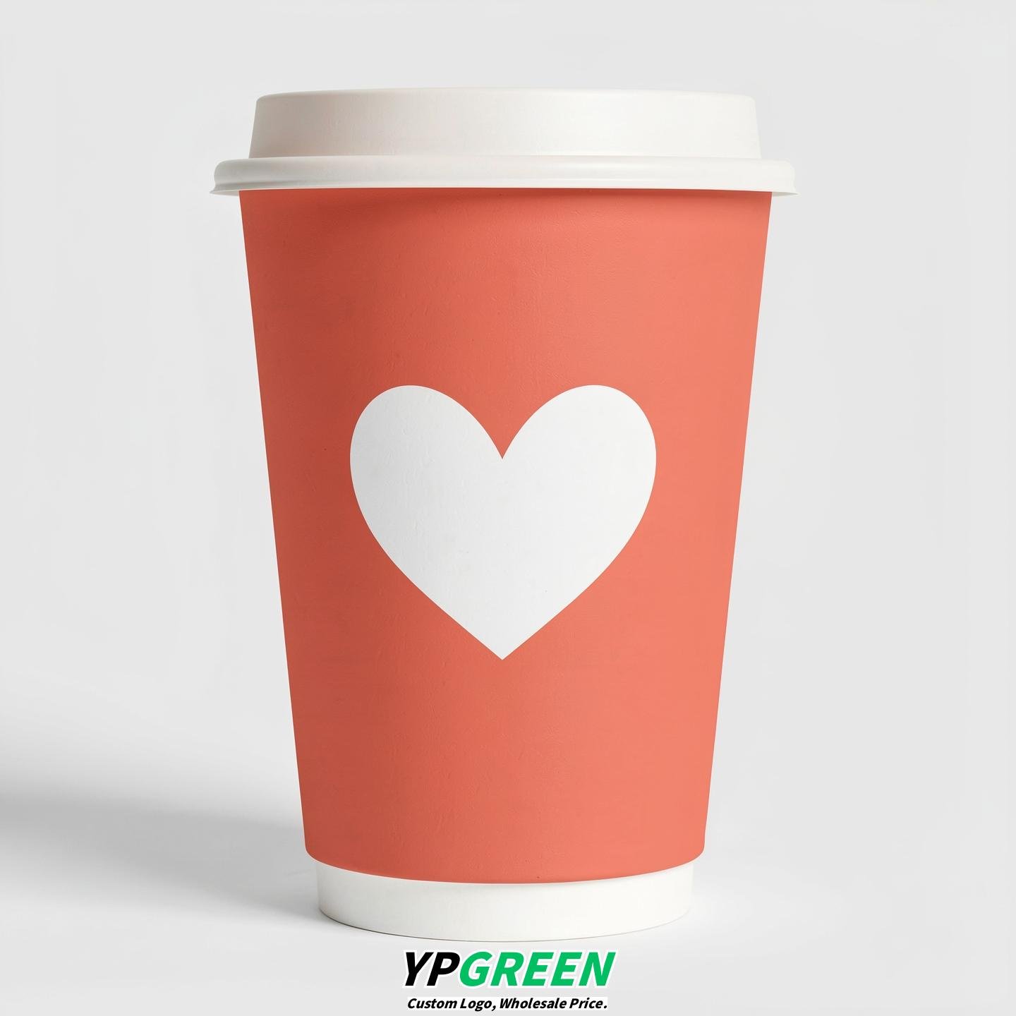 Coral Heart Paper Cups with Lids 8-24oz