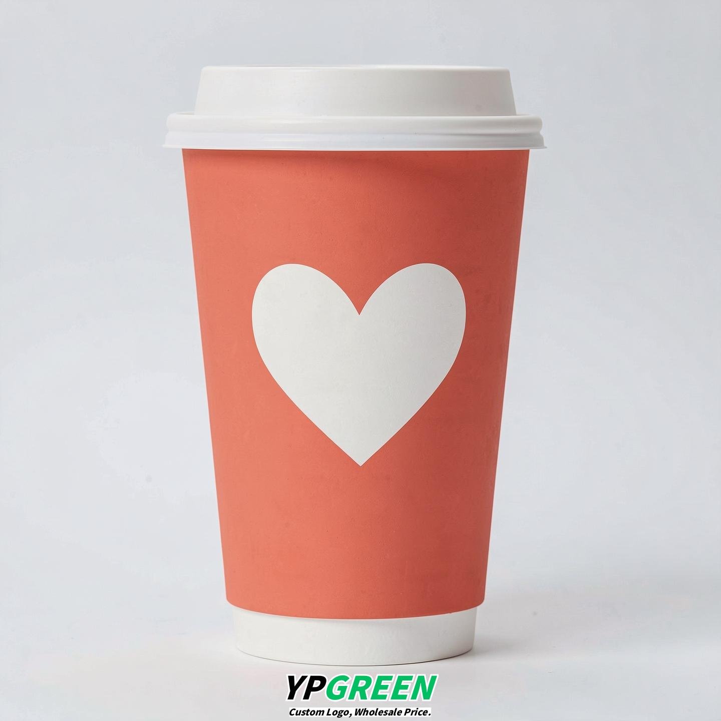 Coral Heart Paper Cups with Lids 8-24oz