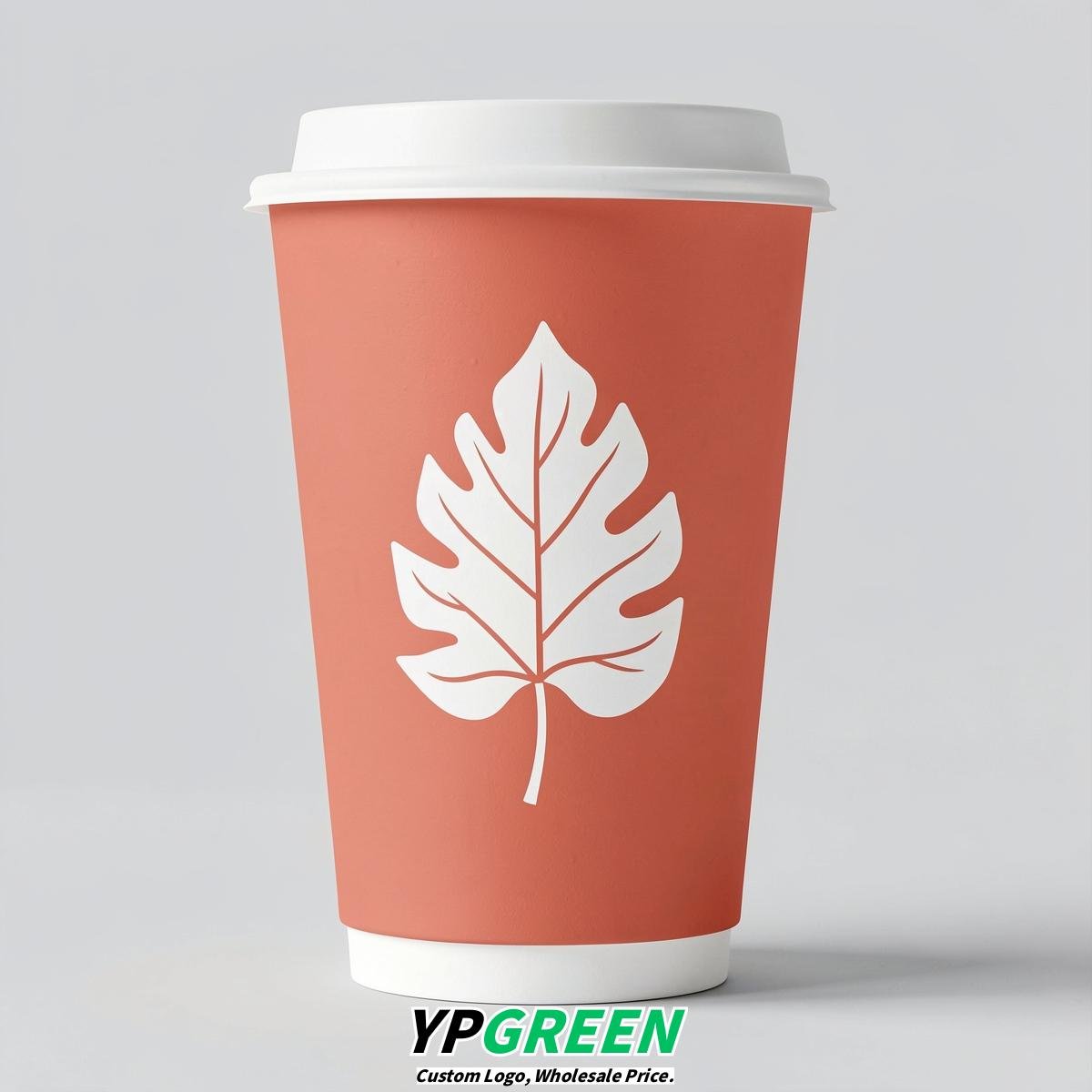 Coral Leaves Paper Cups with Lids 8-24oz